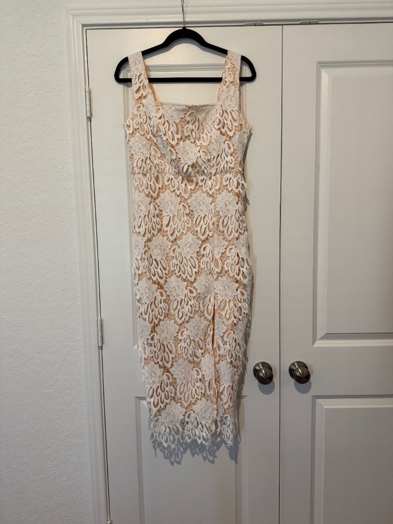 Just Me White Lace Midi Dress Size L Bridal Shower Rehearsal Engagement
